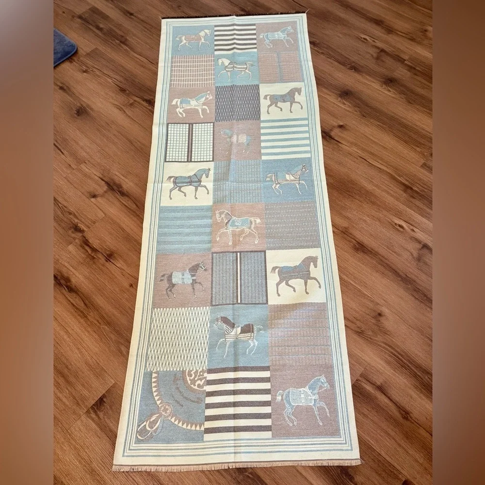 Devon Aqua Equestrian Motif Luxe Multi Use Shawl/Wrap/Home Decor